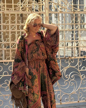 Load image into Gallery viewer, KIMONO BLOUSE / tourmaline print with golden thread