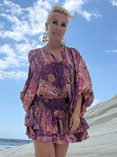 Load image into Gallery viewer, RUFFLE MINI SKIRT/ amethyst purple oriental print