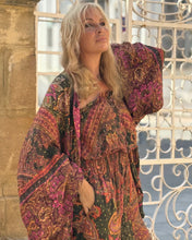 Load image into Gallery viewer, KIMONO BLOUSE / tourmaline print with golden thread