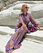 Load image into Gallery viewer, HIPPIE MAXI DRESS/ wild orchid blue, purple, yellow oriental print