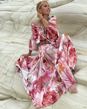 Load image into Gallery viewer, YASMINE MAXI DRESS with 6 mtrs volant/ blush pink xl flowers