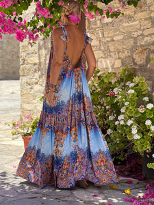 BAGGY MAXI DRESS/ cobalt oriental print