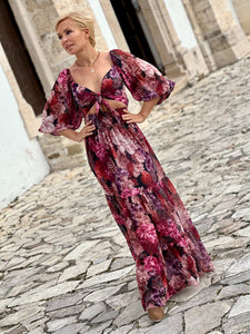 BONITA MAXI DRESS/ red and pink floral print