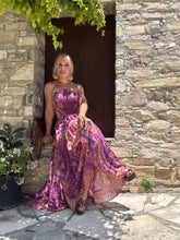 Load image into Gallery viewer, GYPSETTE MAXI SKIRT WITH 6 mtrs ruffle/ amethyst purple oriental print