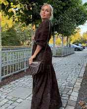 Load image into Gallery viewer, HIPPIE MAXI DRESS/ chocolate brown embroidered cotton