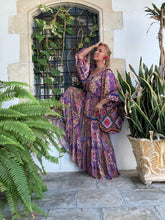 Load image into Gallery viewer, GYPSETTE MAXI SKIRT with 6 mtrs volant/ blue orchid oriental print