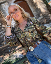 Load image into Gallery viewer, BOHOSOUL BLOUSE/ green and olive green paisley print