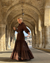 Load image into Gallery viewer, YASMINE MAXI DRESS/ chocolate brown bold lace