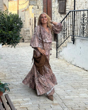 Load image into Gallery viewer, YASMINE MAXI DRESS/ cafe latte beige print silk with elastane