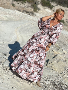 YASMINE MAXI DRESS/ beige floral print