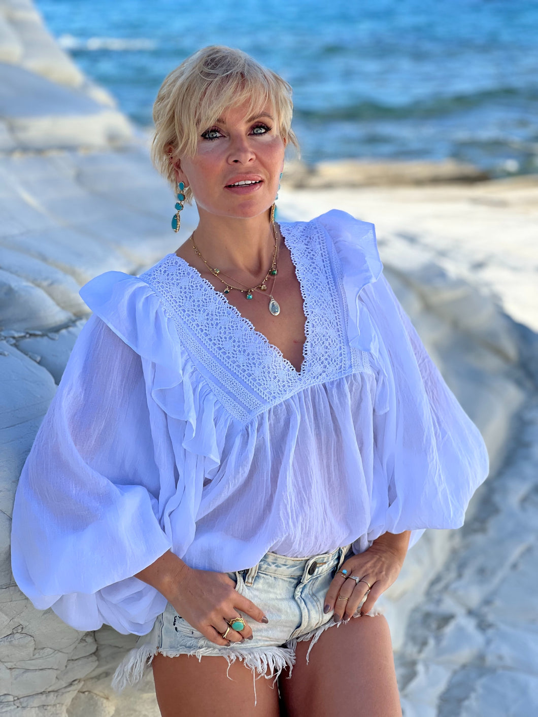 BOHEMIA BLOUSE / white cotton voile with cotton lace