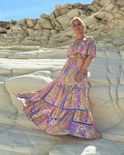 Load image into Gallery viewer, GYPSETTE MAXI SKIRT/ oriental print in pastel violet + butter yellow