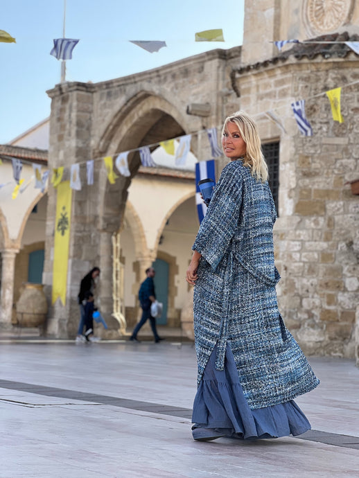 TWEED COAT / denim blue melange silk