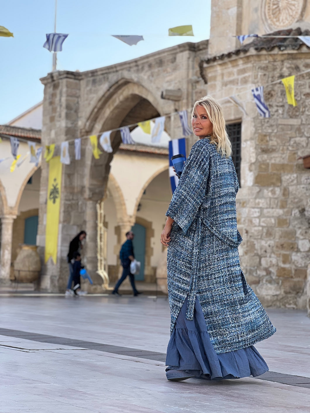 TWEED COAT / denim blue melange silk