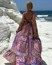 Load image into Gallery viewer, BAGGY MAXI DRESS with 6 mtrs ruffle / wild orchid blue oriental print