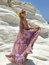 Load image into Gallery viewer, BAGGY MAXI DRESS with 6 mtrs ruffle / wild orchid blue oriental print