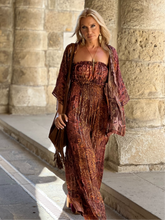 Load image into Gallery viewer, LUNA JUMPSUIT in 2 pieces/ caramel brown paisley print with metallic thread