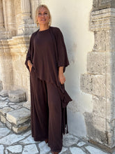 Load image into Gallery viewer, 3 TROUSERS / chocolate brown linen jersey