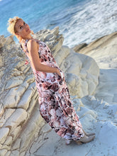 Load image into Gallery viewer, BAGGY MAXI DRESS/ silk with beige, chocolate, powder pink floral print