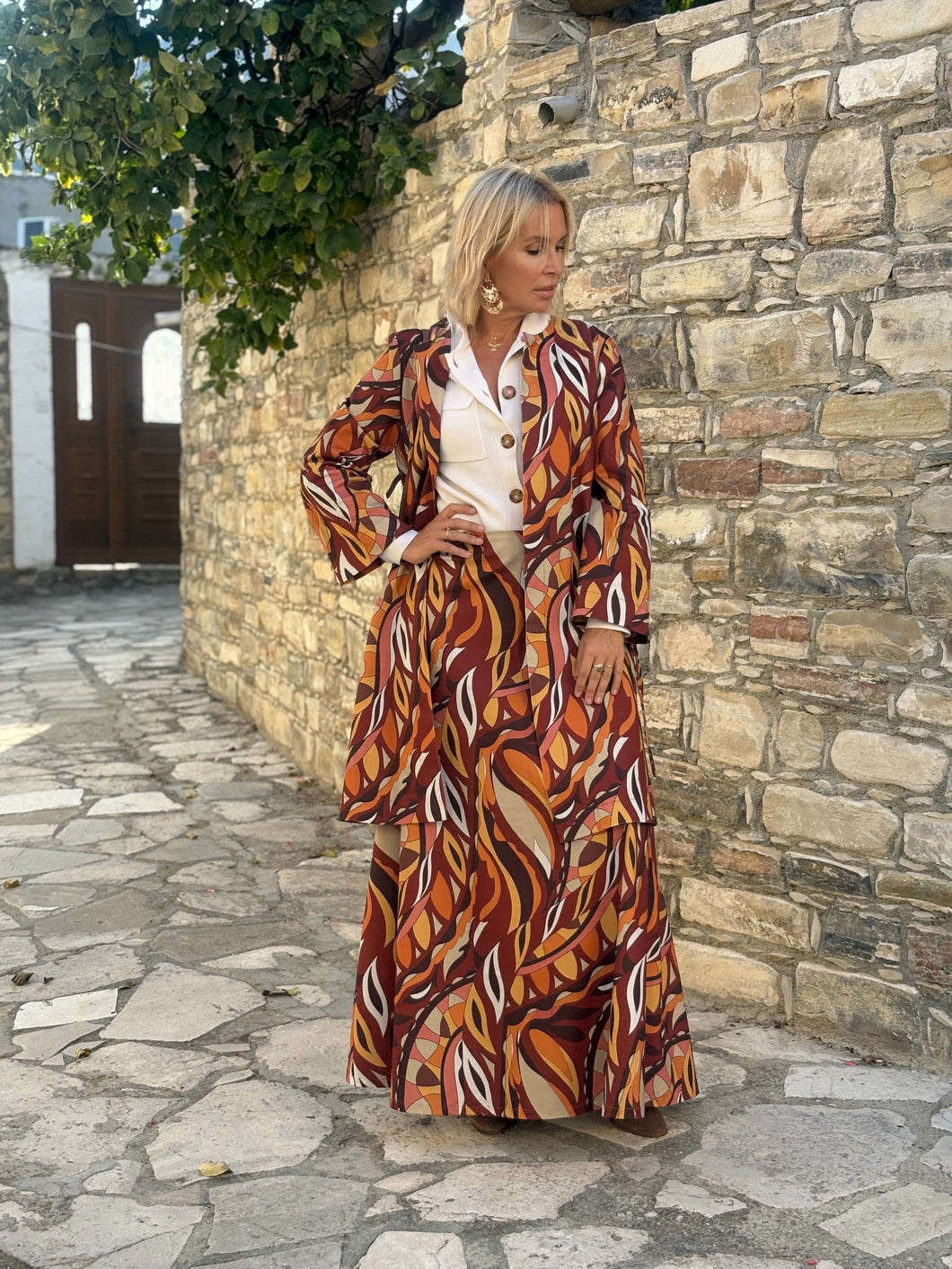 FLARE MAXI SKIRT/ 60’s style print jeans