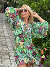 Load image into Gallery viewer, THALASSA SHORT DRESS/ green+lime floral print
