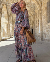 Load image into Gallery viewer, YASMINE MAXI DRESS/ burgundy, pink, turquoise paisley