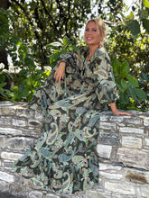 Load image into Gallery viewer, HIPPIE FLARE MAXI DRESS/ green paisley
