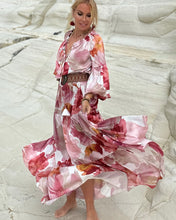 Load image into Gallery viewer, YASMINE MAXI DRESS with 6 mtrs volant/ blush pink xl flowers