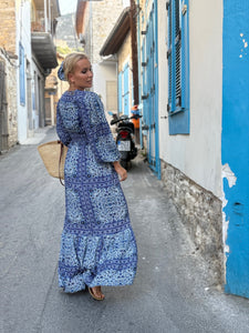 HIPPIE MAXI DRESS / navy blue floral print