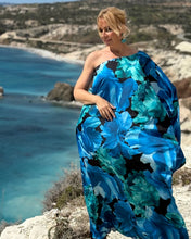 Load image into Gallery viewer, ATHENA MAXI DRESS ONE SHOULDER/ dark turquoise and blue xl flowers