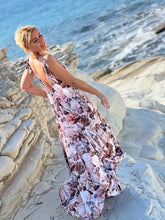 Load image into Gallery viewer, BAGGY MAXI DRESS/ silk with beige, chocolate, powder pink floral print