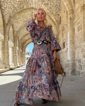 Load image into Gallery viewer, YASMINE MAXI DRESS/ burgundy, pink, turquoise paisley