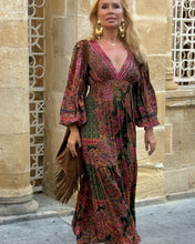 Load image into Gallery viewer, HIPPIE MAXI DRESS/ tourmaline print with golden thread