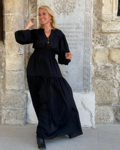 BOHOSOUL MAXI DRESS / black cotton voile