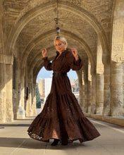 Load image into Gallery viewer, YASMINE MAXI DRESS/ chocolate brown bold lace