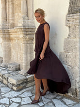 Load image into Gallery viewer, 5 FULL CIRCLE ASYMETRICAL SKIRT/ chocolate brown linen jersey