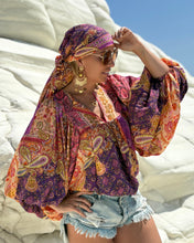 Load image into Gallery viewer, THALASSA BLOUSE WITH XL SLEEVES/ spicy orange and fuchsia oriental print