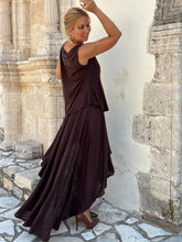 Load image into Gallery viewer, 5 FULL CIRCLE ASYMETRICAL SKIRT/ chocolate brown linen jersey