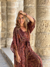 Load image into Gallery viewer, LUNA JUMPSUIT in 2 pieces/ caramel brown paisley print with metallic thread