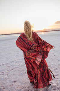 MUSE SHORT KIMONO /PONCHO / brick red oriental print