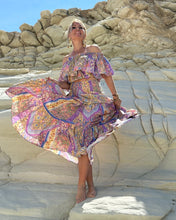 Load image into Gallery viewer, GYPSETTE MAXI SKIRT/ oriental print in pastel violet + butter yellow