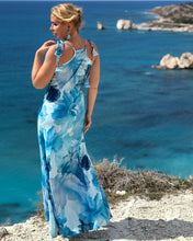 Load image into Gallery viewer, SLIP MAXI DRESS/ light blue xl flowers