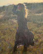Load image into Gallery viewer, NOMAD MAXI DRESS/ earthy colors with purple paisley print and metallic thread