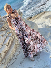 Load image into Gallery viewer, BAGGY MAXI DRESS/ silk with beige, chocolate, powder pink floral print