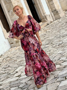 BONITA MAXI DRESS/ red and pink floral print