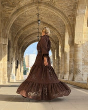 Load image into Gallery viewer, YASMINE MAXI DRESS/ chocolate brown bold lace