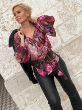 Load image into Gallery viewer, YASMINE BLOUSE / red and pink floral chiffon