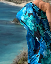 Load image into Gallery viewer, ATHENA MAXI DRESS ONE SHOULDER/ dark turquoise and blue xl flowers