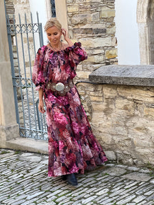 AURA  DRESS/ red and pink floral chiffon