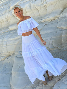 GYPSETTE SKIRT WITH RUFFLES , 6 mtrs volant/ white cotton voile